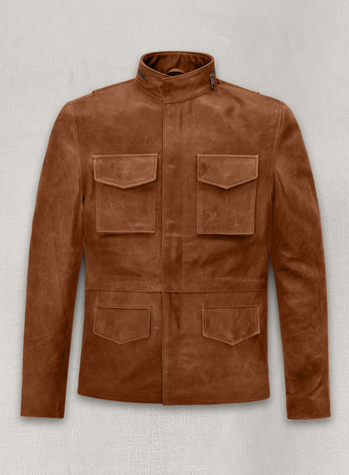 Cognac Military M-65 Leather Jacket